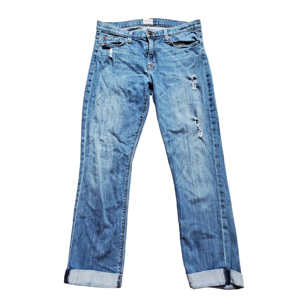 Hudson Jeans Women 29 Nico Midrise Straight Leg Distressed Crop Rolled Cuff Pant